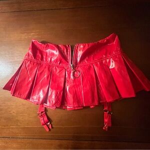 Red Pleather Skirt with Zipper Detail